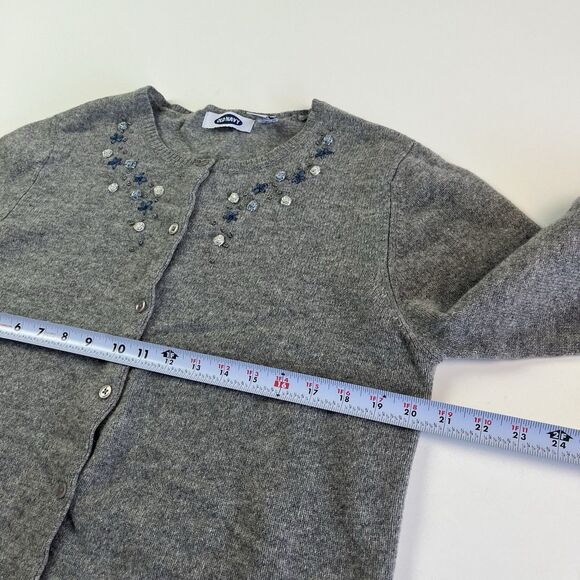 Old Navy Y2K Wool Floral Embroidered Cardigan XL Gray Boxy Cottagecore Cozy Knit - Picture 6 of 8